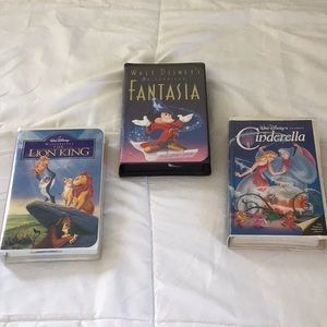 Three Classic Disney VHS Tapes Including Black Diamond Cinderella